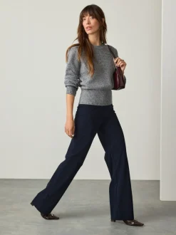 Marineblauw - Gladmakende corduroy wijde pijpen broek