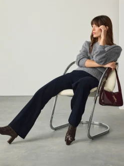 Marineblauw - Gladmakende corduroy wijde pijpen broek