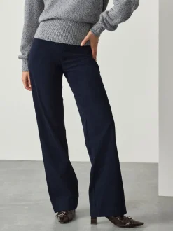 Marineblauw - Gladmakende corduroy wijde pijpen broek