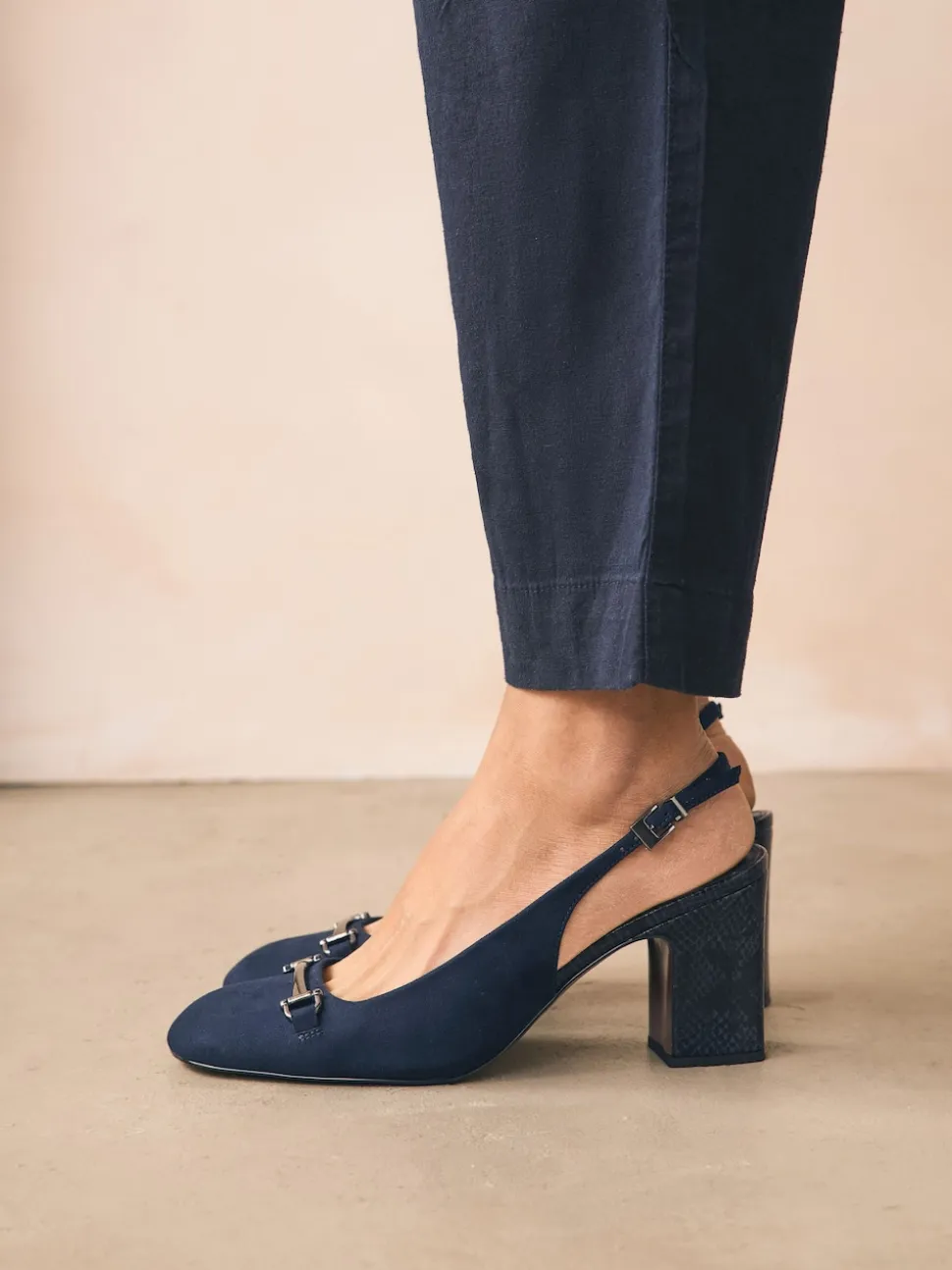 Marineblauw - Hardware Slingback Block Heels