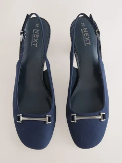 Marineblauw - Hardware Slingback Block Heels