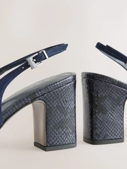 Marineblauw - Hardware Slingback Block Heels