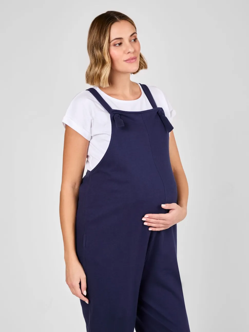 Marineblauw - JoJo Maman Bébé - Jersey zwangerschaps-tuinbroek