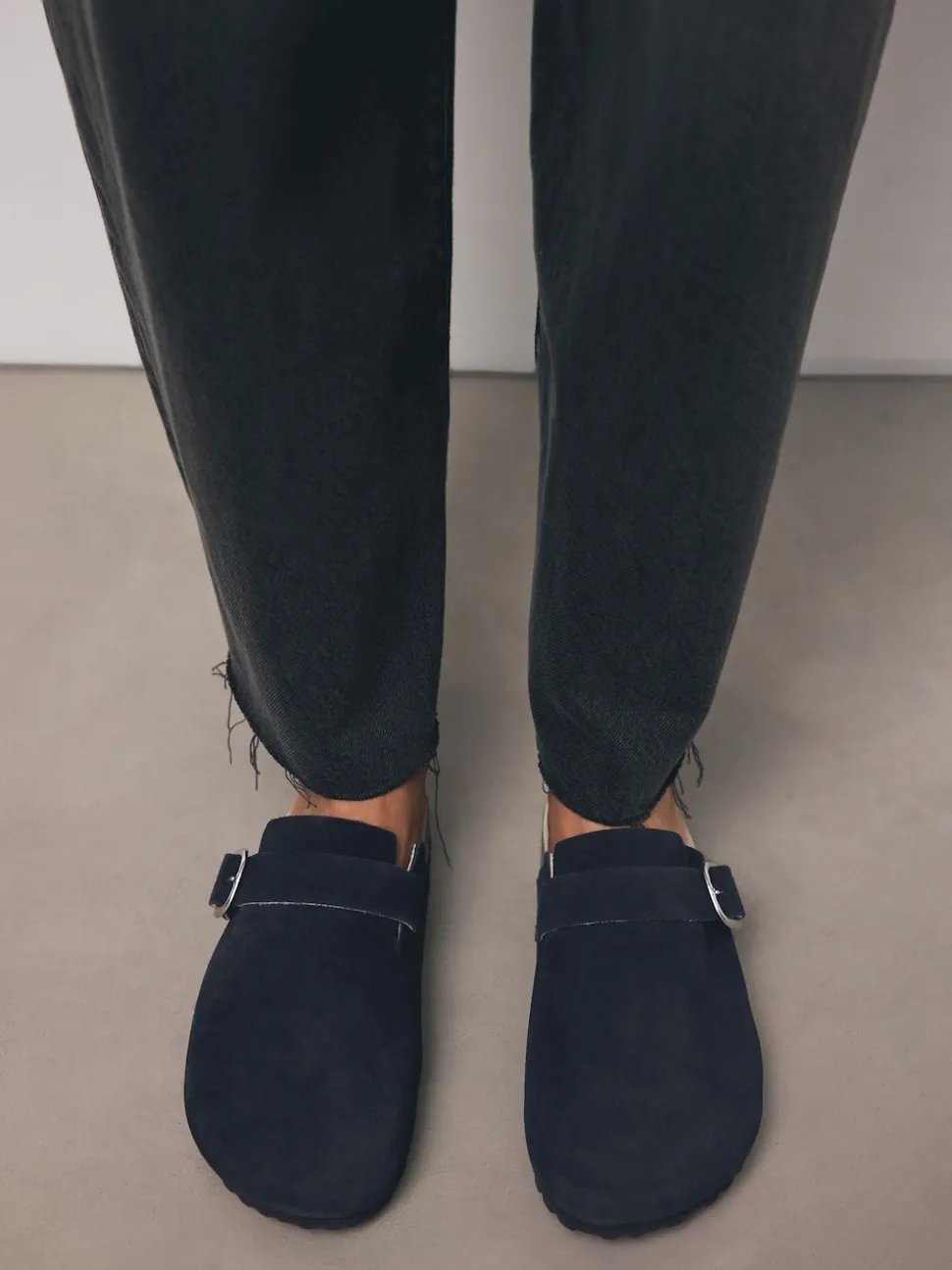 Marineblauw - Klompen met leren voetbed