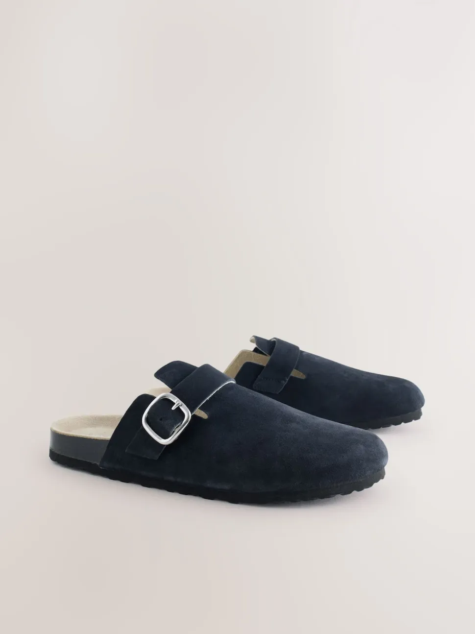 Marineblauw - Klompen met leren voetbed