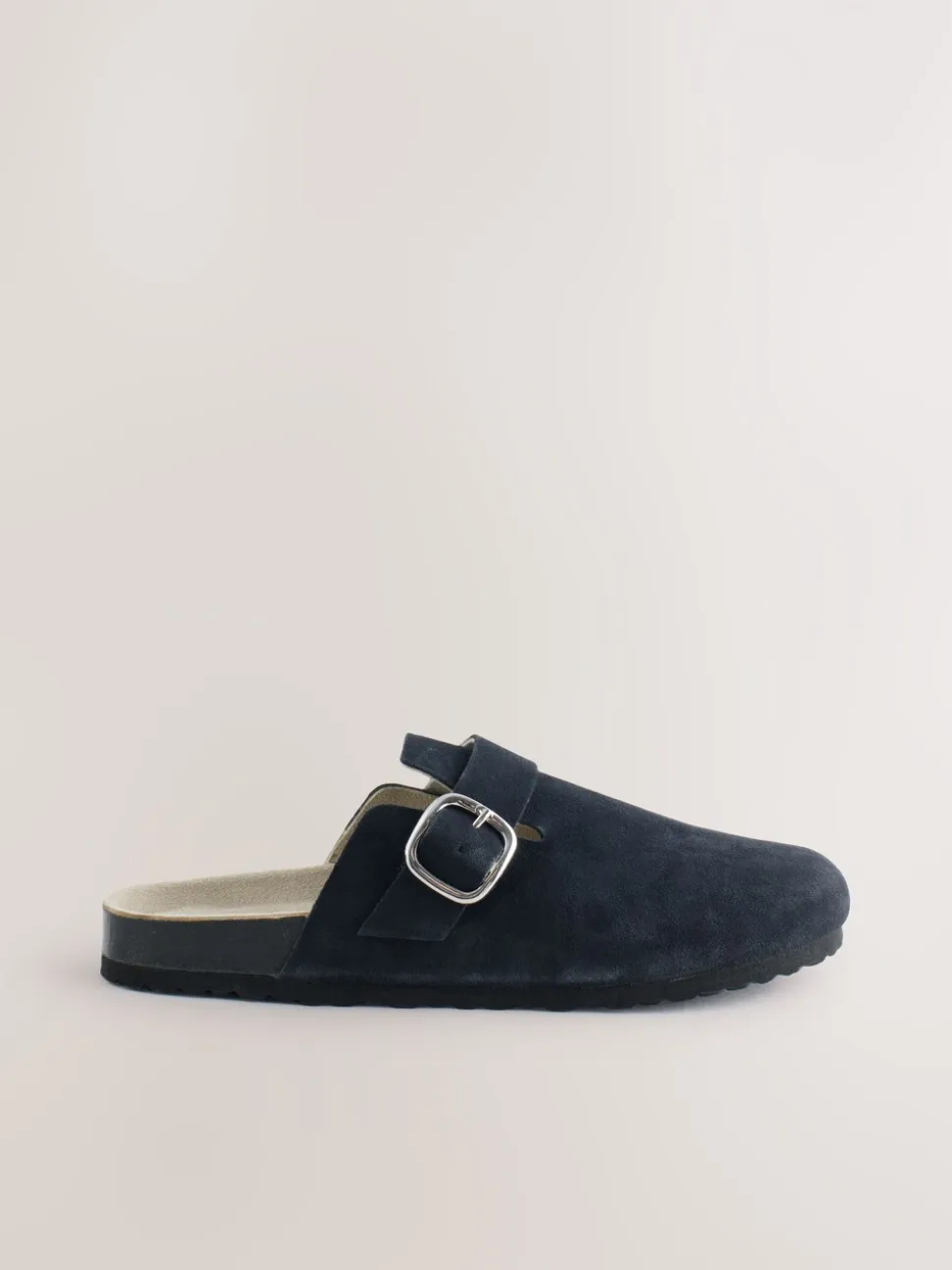Marineblauw - Klompen met leren voetbed