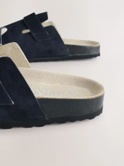 Marineblauw - Klompen met leren voetbed