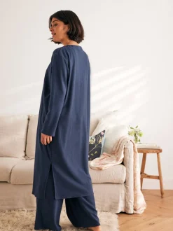 Marineblauw - Laura Ashley lang loungevest