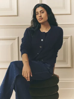 Marineblauw - Laura Ashley Cable Knit Cardigan