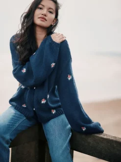 Marineblauw - Laura Ashley Embroidered Floral Cardigan