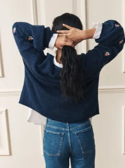 Marineblauw - Laura Ashley Embroidered Floral Cardigan