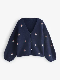 Marineblauw - Laura Ashley Embroidered Floral Cardigan