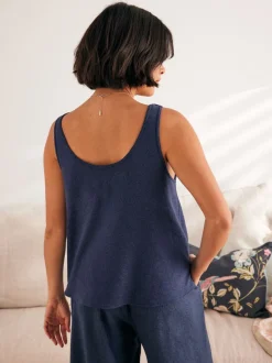 Marineblauw - Laura Ashley Gebreide loungehemdje