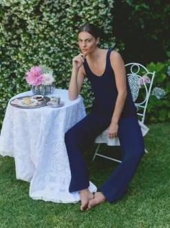 Marineblauw - Laura Ashley gebreide loungebroek