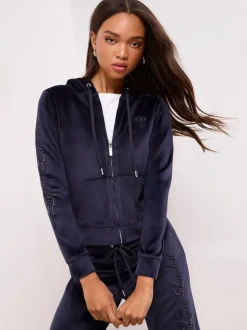 Marineblauw - Lipsy - Geborduurde velours hoodie met rits