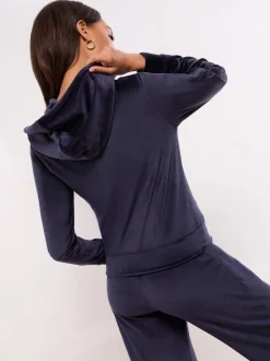 Marineblauw - Lipsy - Geborduurde velours hoodie met rits