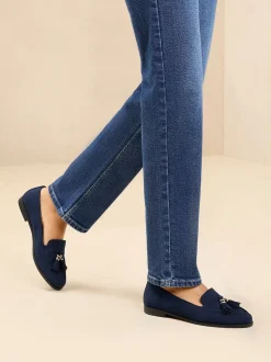 Marineblauw - Lipsy Platte Loafers met Smalle Zool en Kwastjes