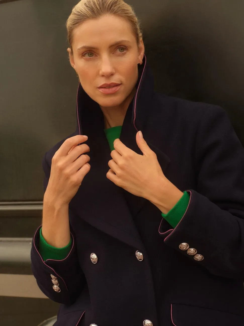 Marineblauw - Love & Roses Pea Coat