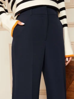 Marineblauw - Love & Roses broek met wijde pijpen