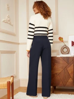Marineblauw - Love & Roses broek met wijde pijpen