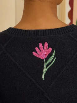 Marineblauw - Love & Roses Embroidered Detail Knitted Jumper