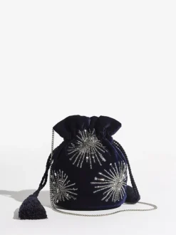 Marineblauw - Love & Roses Velvet Sequin Embellished Pouch Bag