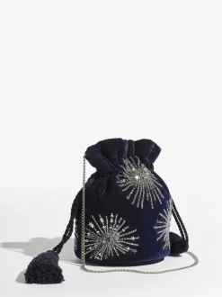 Marineblauw - Love & Roses Velvet Sequin Embellished Pouch Bag