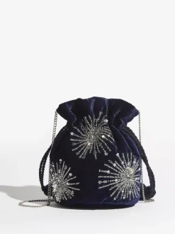 Marineblauw - Love & Roses Velvet Sequin Embellished Pouch Bag