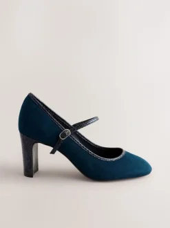 Marineblauw - Mary Jane-pumps met ronde neus en blokhak