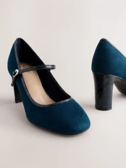 Marineblauw - Mary Jane-pumps met ronde neus en blokhak