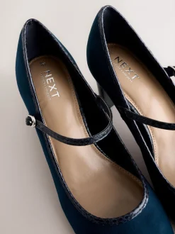 Marineblauw - Mary Jane-pumps met ronde neus en blokhak