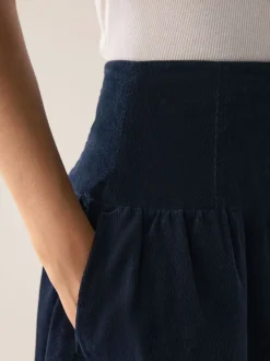 Marineblauw - Midi rok van corduroy met verlaagde taille