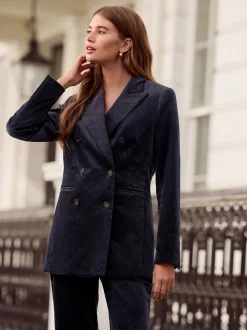 Marineblauw - N. Premium Cord Double Breasted Blazer