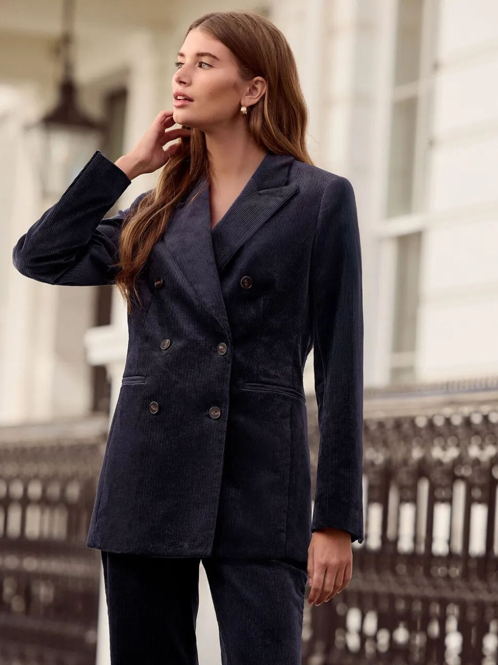 Marineblauw - N. Premium Cord Double Breasted Blazer