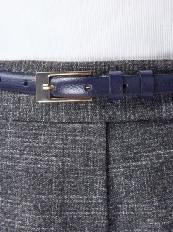 Marineblauw - N. Premium skinny Made In Italy leren riem