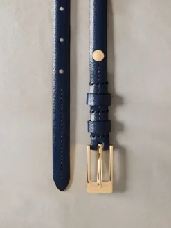 Marineblauw - N. Premium skinny Made In Italy leren riem