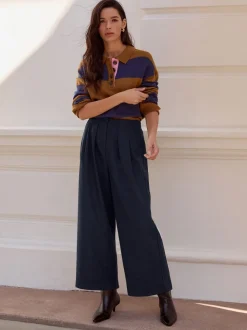 Marineblauw - N. Premium visgraat culottes met wol