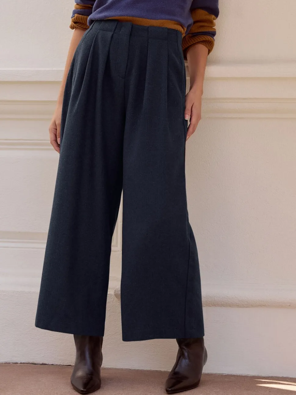 Marineblauw - N. Premium visgraat culottes met wol