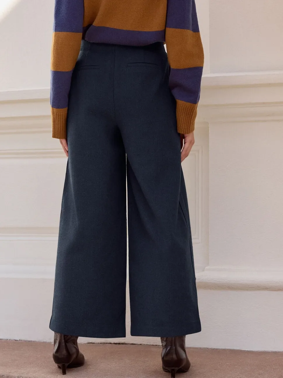 Marineblauw - N. Premium visgraat culottes met wol