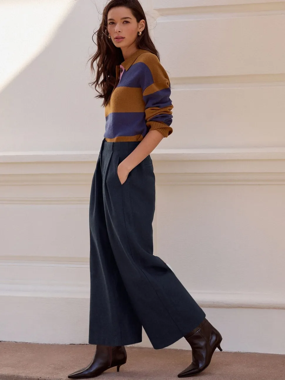 Marineblauw - N. Premium visgraat culottes met wol