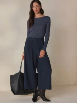 Marineblauw - N. Premium visgraat culottes met wol