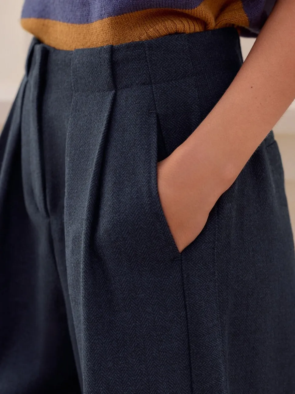 Marineblauw - N. Premium visgraat culottes met wol