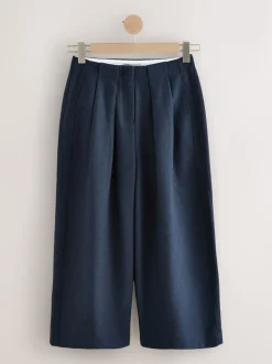 Marineblauw - N. Premium visgraat culottes met wol