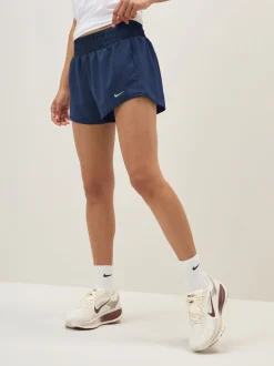 Marineblauw - Nike One Dri-FIT 3 inch short met halfhoge taille en geïntegreerde slip