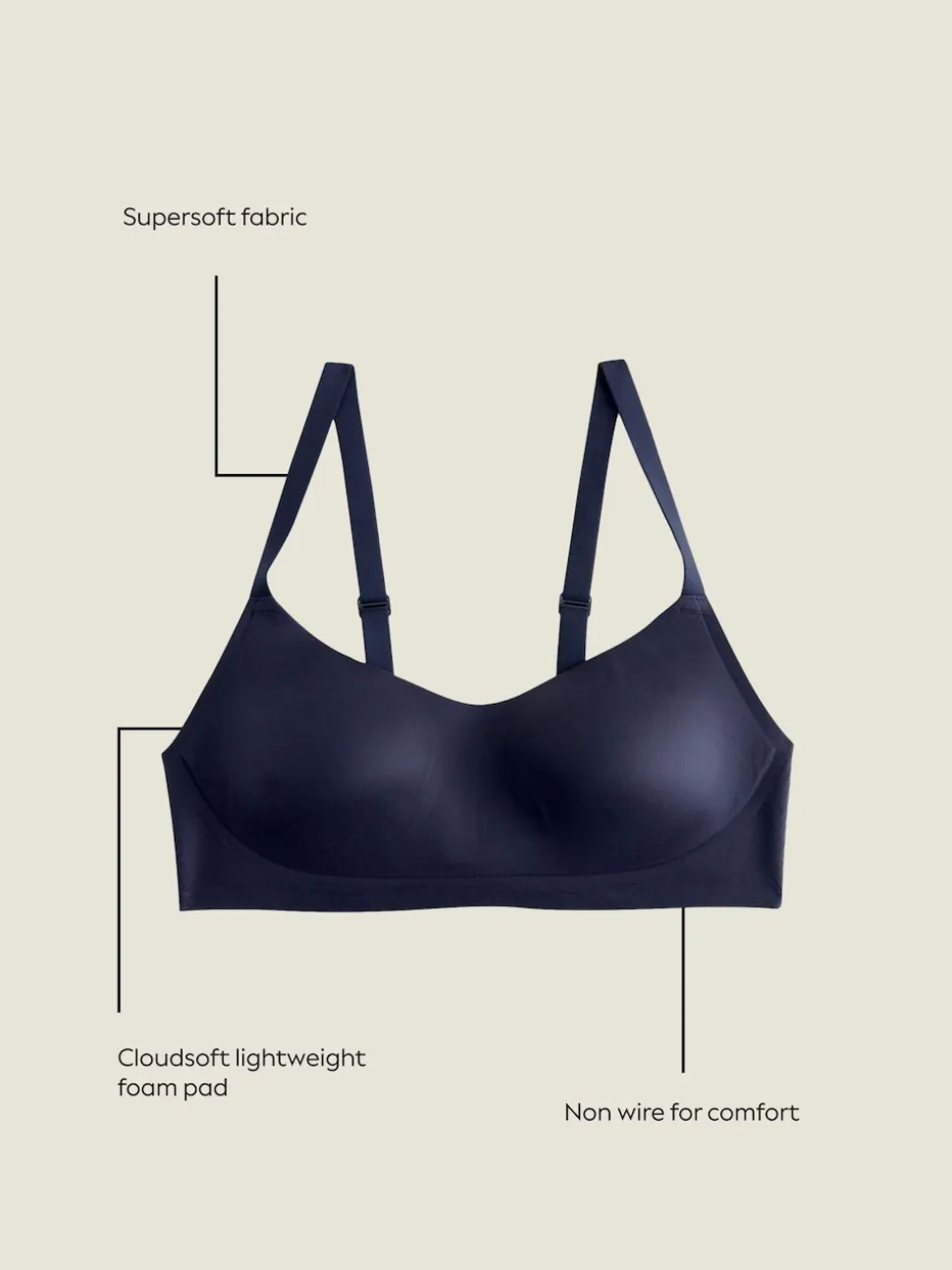 Marineblauw - N.Premium Cloud Zachte Ultiem Comfort Beha Zonder Beugel