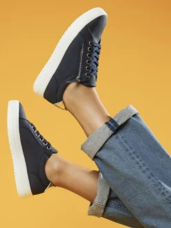 Marineblauw - Pavers sneakers met plateauzool en dikke zool