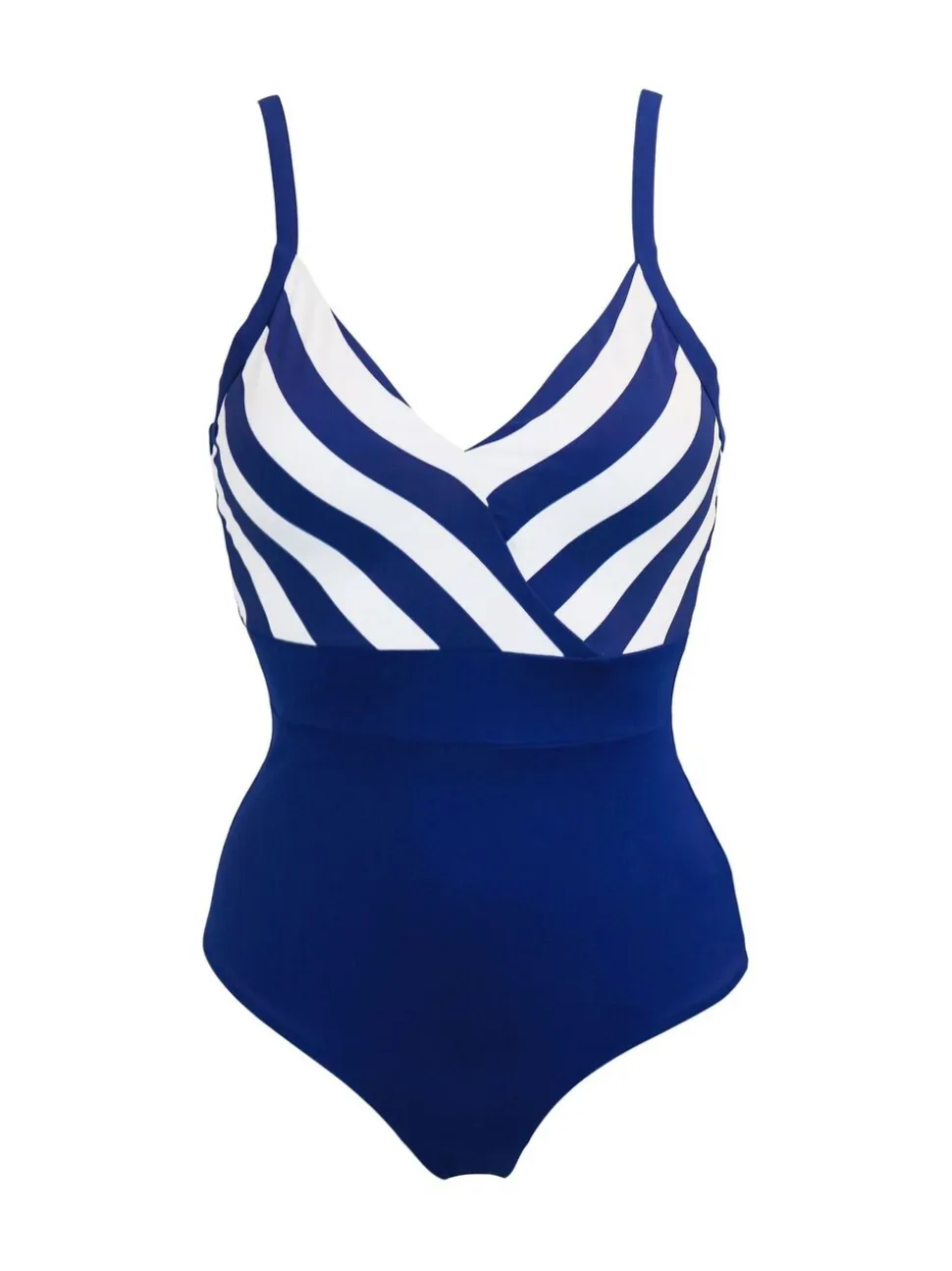 Marineblauw - Pour Moi - Hoogsluitend ondersteunend badpak met V-hals