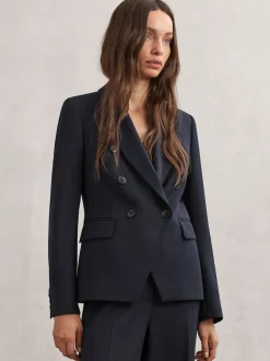 Marineblauw - Reiss Gabi Double-Breasted Suit Blazer