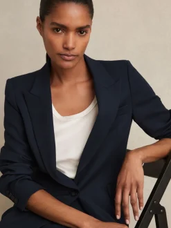 Marineblauw - Reiss Gabi maatsnit-kostuumblazer met enkele knoopsluiting