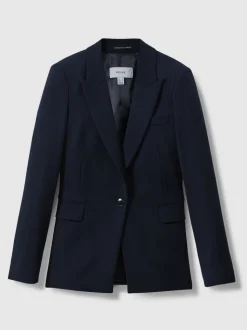 Marineblauw - Reiss Gabi maatsnit-kostuumblazer met enkele knoopsluiting